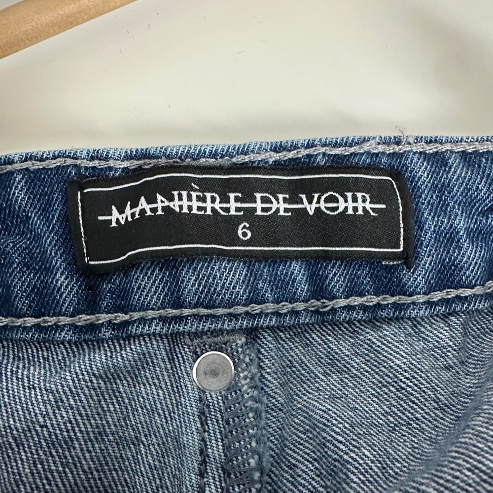 Maniere De Voir Line Art Mom Jeans Blue Embroidered Face Denim Pants Size 6 - Picture 9 of 14